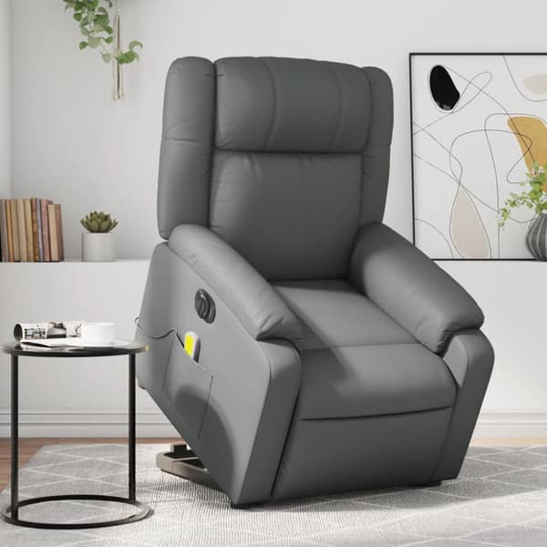 Reclinerfåtölj med uppresningshjälp grå konstläder