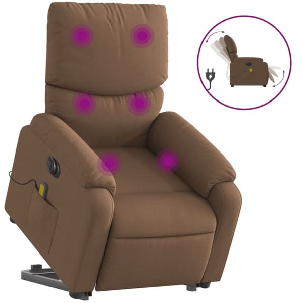 Elektrisk massagefåtölj med uppresningshjälp brun tyg