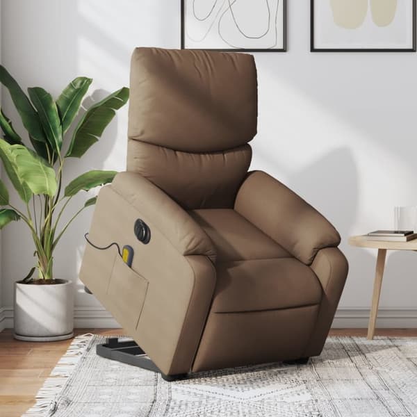Elektrisk massagefåtölj med uppresningshjälp brun tyg