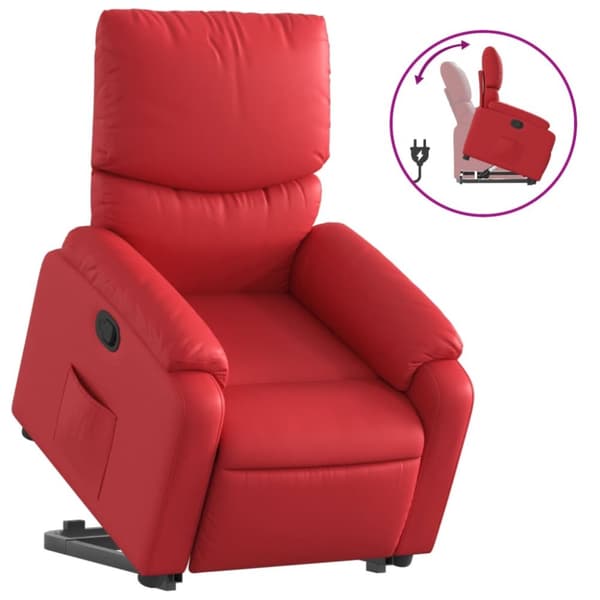 Reclinerfåtölj med uppresningshjälp röd konstläder