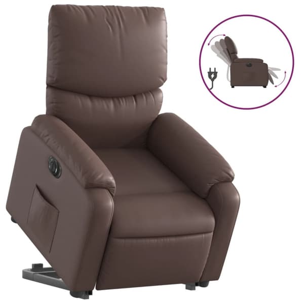 Reclinerfåtölj med uppresningshjälp brun konstläder