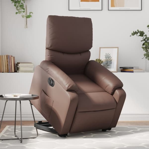 Reclinerfåtölj med uppresningshjälp brun konstläder