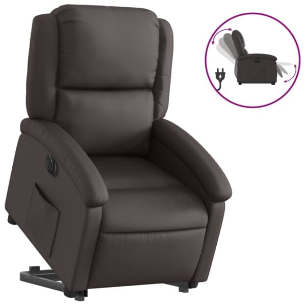 Reclinerfåtölj med uppresningshjälp mörkbrun äkta läder