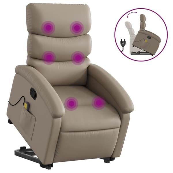 Massagefåtölj med uppresningshjälp cappuccino konstläder