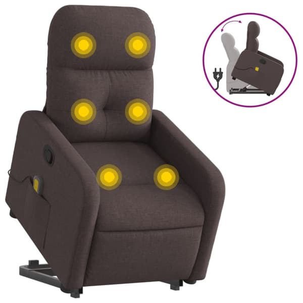 Massagefåtölj med uppresningshjälp mörkbrun tyg