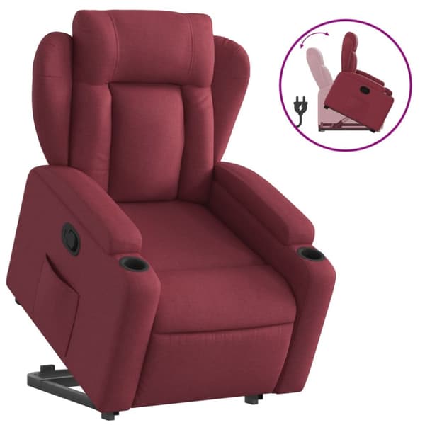 Reclinerfåtölj med uppresningshjälp vinröd tyg