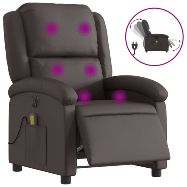 Elektrisk massagefåtölj mörkbrun äkta läder