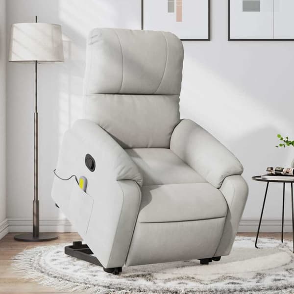 Massagefåtölj med uppresningshjälp ljusgrå mikrofibertyg
