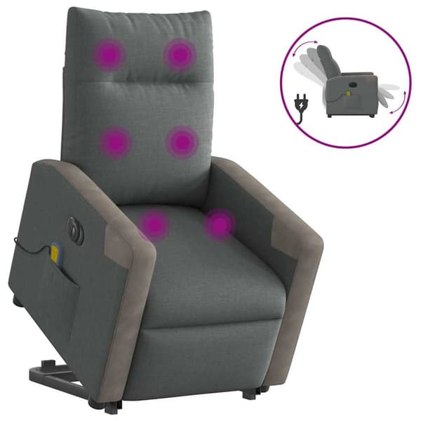 Elektrisk massagefåtölj med uppresningshjälp mörkgrå tyg
