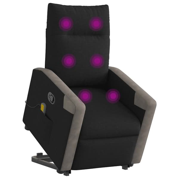 Massagefåtölj med uppresningshjälp svart tyg