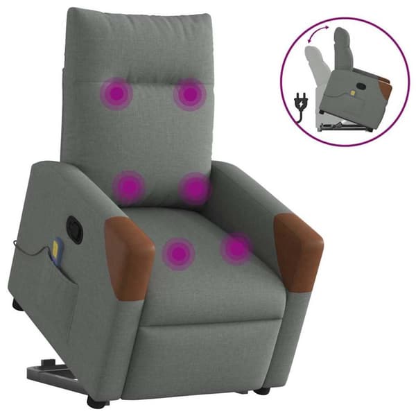 Massagefåtölj med uppresningshjälp mörkgrå tyg