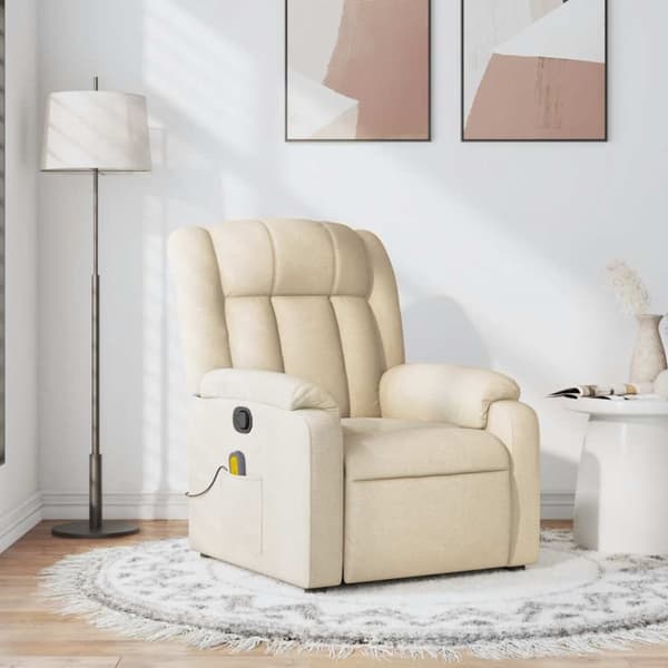Massagefåtölj gräddvit tyg