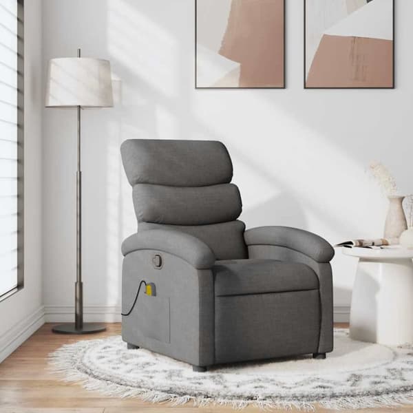 Massagefåtölj mörkgrå tyg