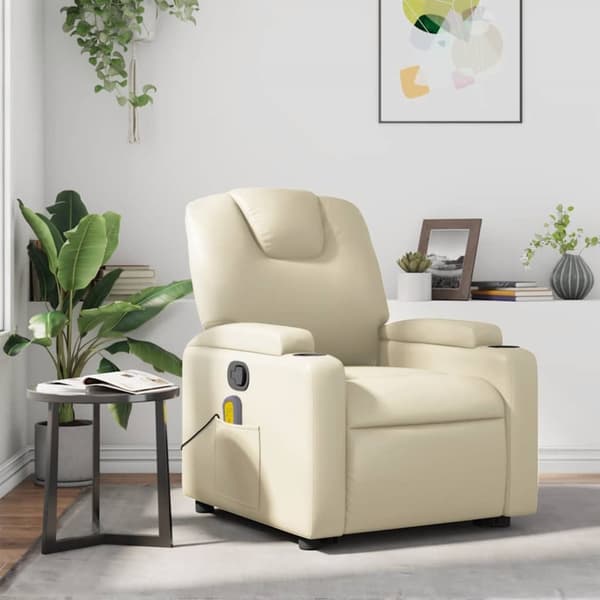 Massagefåtölj gräddvit konstläder