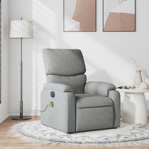 Massagefåtölj ljusgrå tyg
