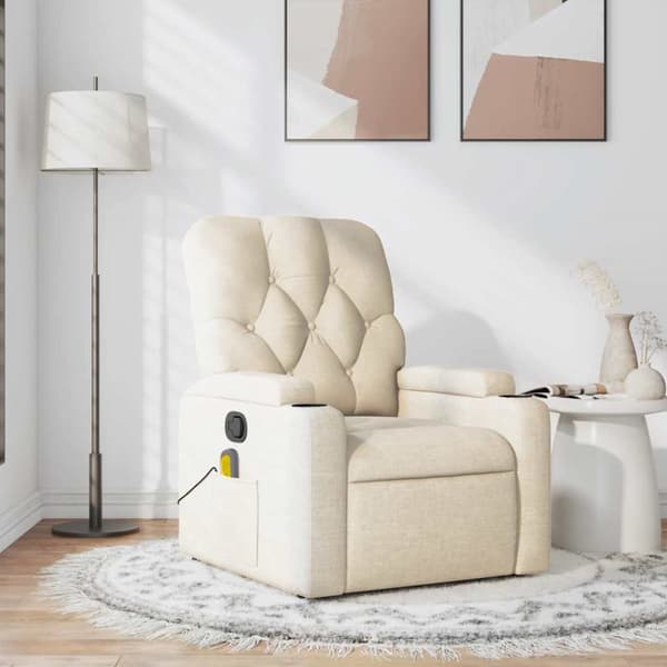 Massagefåtölj gräddvit tyg