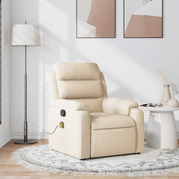 Massagefåtölj gräddvit tyg