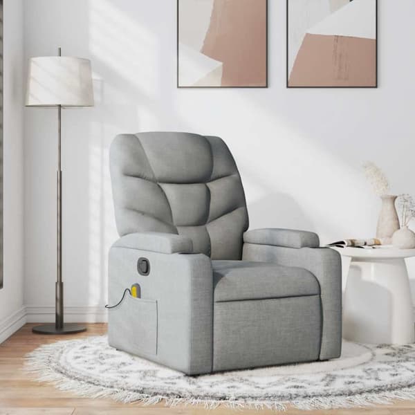 Massagefåtölj ljusgrå tyg