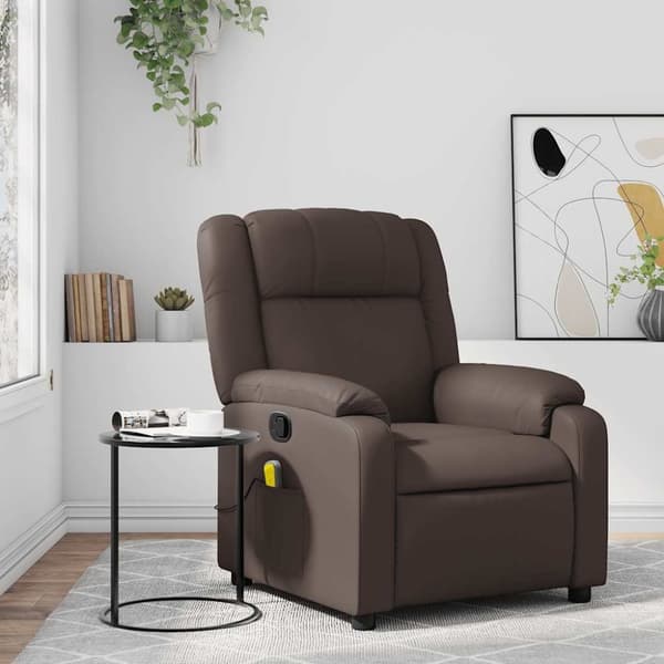 Massagefåtölj brun konstläder