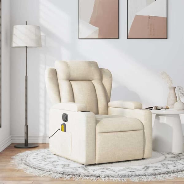 Massagefåtölj gräddvit tyg