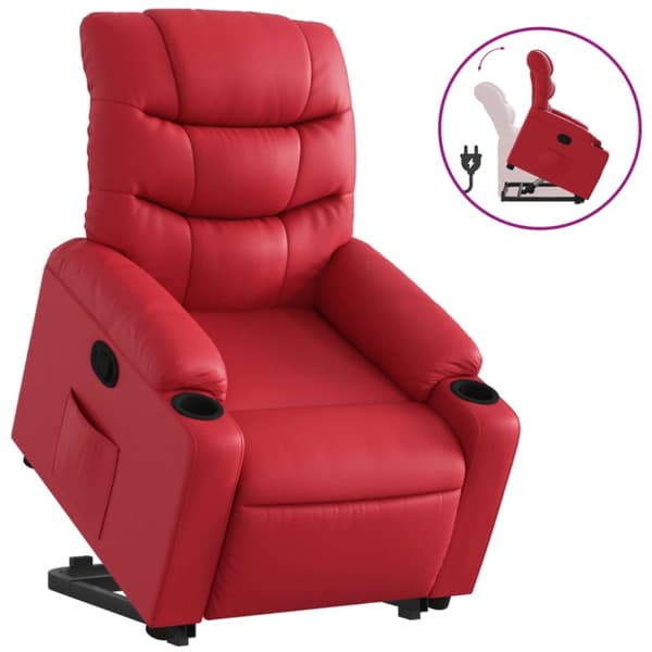 Reclinerfåtölj med uppresningshjälp röd konstläder