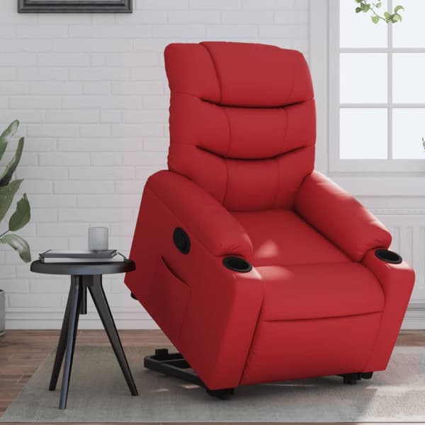 Reclinerfåtölj med uppresningshjälp röd konstläder