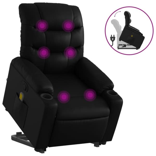 Massagefåtölj med uppresningshjälp svart konstläder