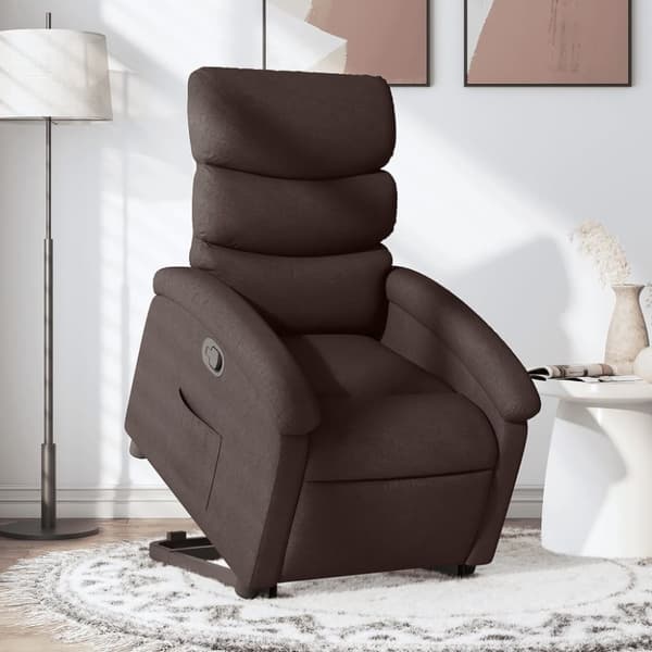 Reclinerfåtölj med uppresningshjälp mörkbrun tyg