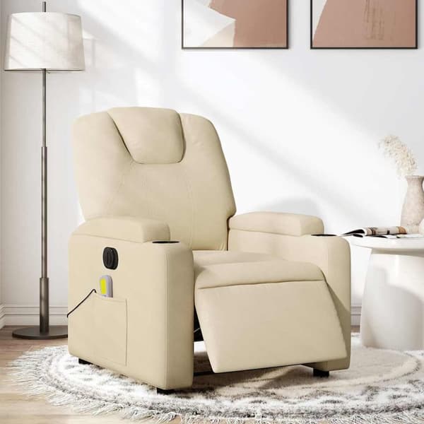 Elektrisk massagefåtölj gräddvit tyg
