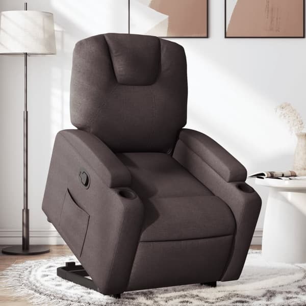 Reclinerfåtölj med uppresningshjälp mörkbrun tyg