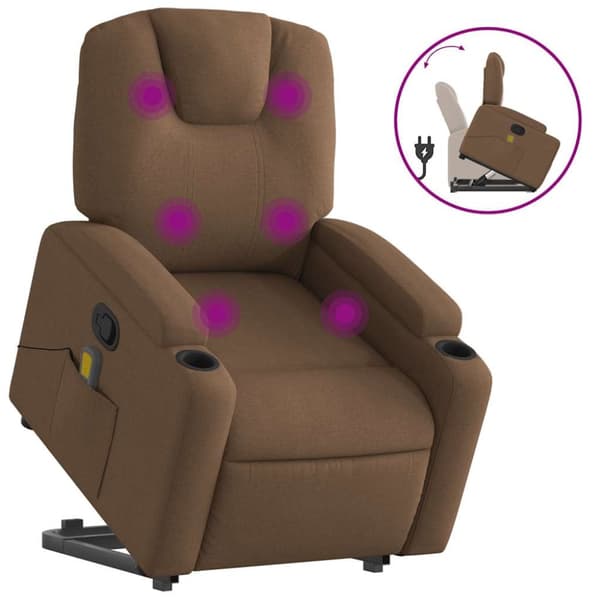 Massagefåtölj med uppresningshjälp brun tyg