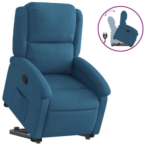 Reclinerfåtölj med uppresningshjälp blå sammet