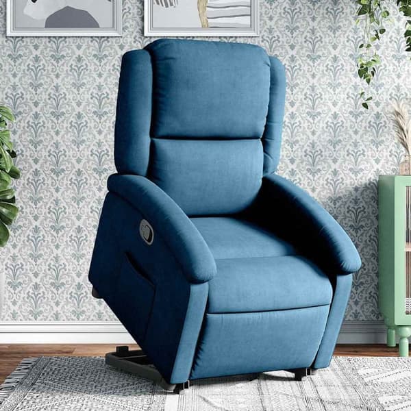 Reclinerfåtölj med uppresningshjälp blå sammet