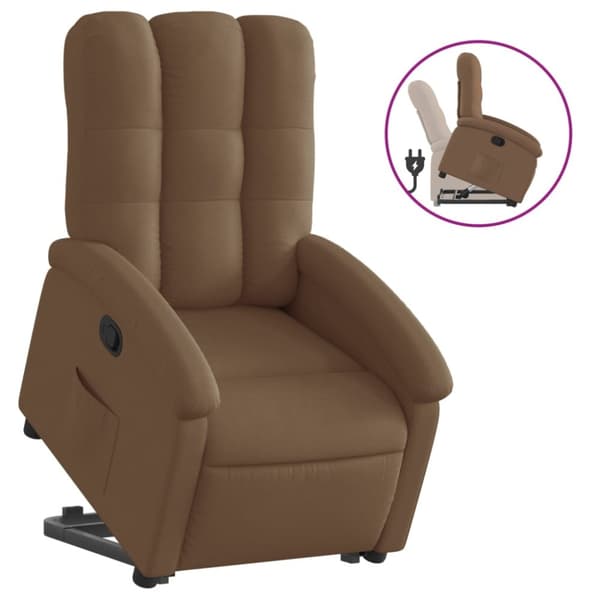 Reclinerfåtölj med uppresningshjälp brun tyg
