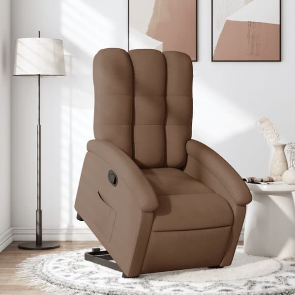 Reclinerfåtölj med uppresningshjälp brun tyg