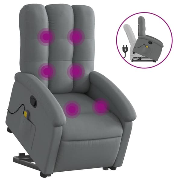 Massagefåtölj med uppresningshjälp mörkgrå tyg