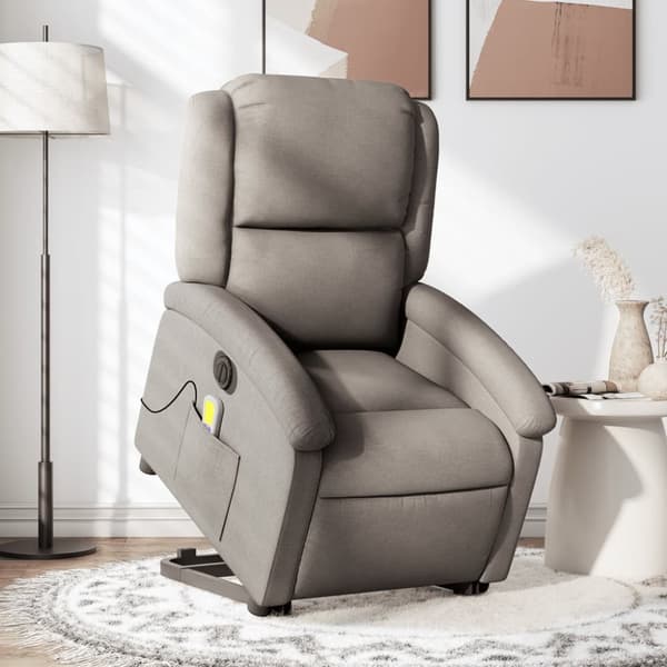 Elektrisk massagefåtölj med uppresningshjälp taupe tyg