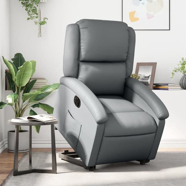 Reclinerfåtölj med uppresningshjälp grå konstläder