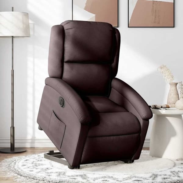 Elektrisk reclinerfåtölj med uppresningshjälp brun tyg