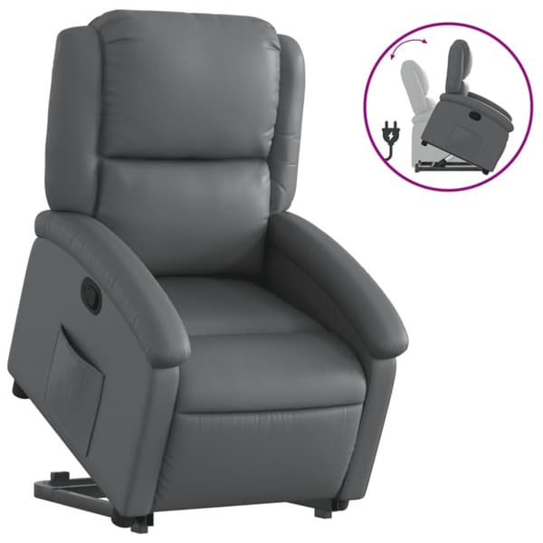 Reclinerfåtölj med uppresningshjälp grå konstläder