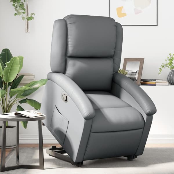 Reclinerfåtölj med uppresningshjälp grå konstläder