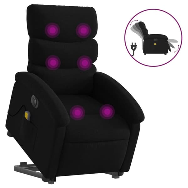 Elektrisk massagefåtölj med uppresningshjälp svart tyg
