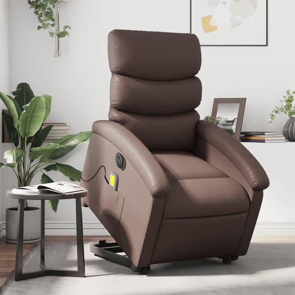 Massagefåtölj med uppresningshjälp brun konstläder
