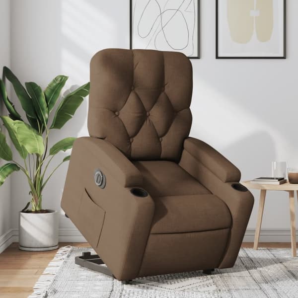 Elektrisk reclinerfåtölj med uppresningshjälp brun tyg