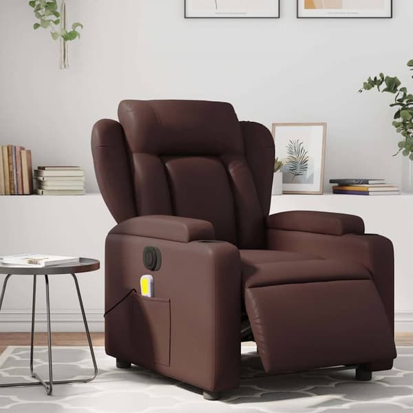Elektrisk massagefåtölj brun konstläder