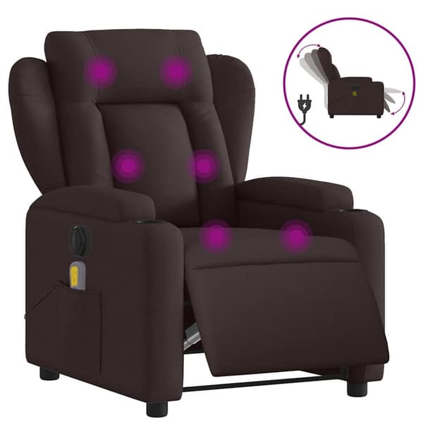 Elektrisk massagefåtölj mörkbrun tyg