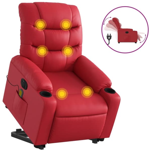 Massagefåtölj med uppresningshjälp röd konstläder