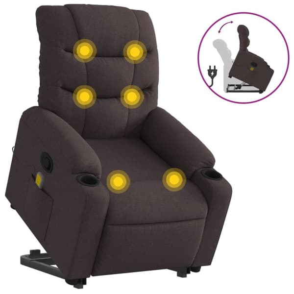 Massagefåtölj med uppresningshjälp mörkbrun tyg