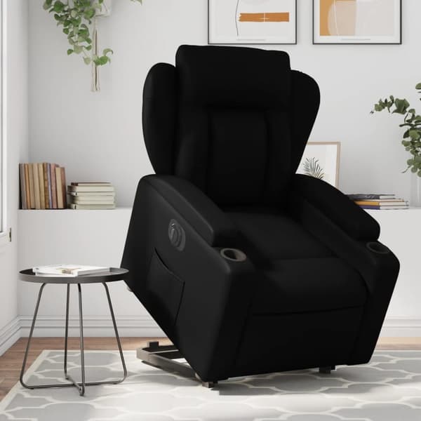 Reclinerfåtölj med uppresningshjälp svart konstläder