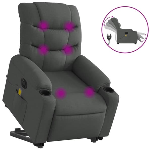 Elektrisk massagefåtölj med uppresningshjälp mörkgrå tyg